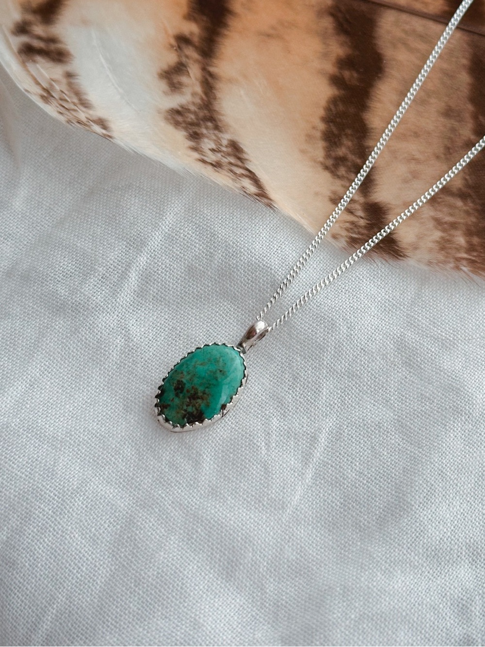 Sterling Silver Turquoise Oval Pendant Necklace - Green Turquoise